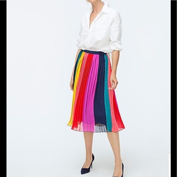 J. Crew Dresses & Skirts - J crew Sunburst Pleated midi skirt in rainbow 🌈